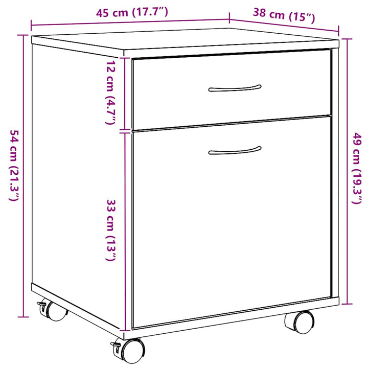 rullebord 45x38x54 cm konstrueret træ kunsteg