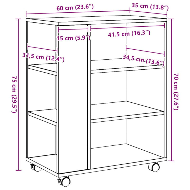 rullebord 60x35x75 cm konstrueret træ kunsteg