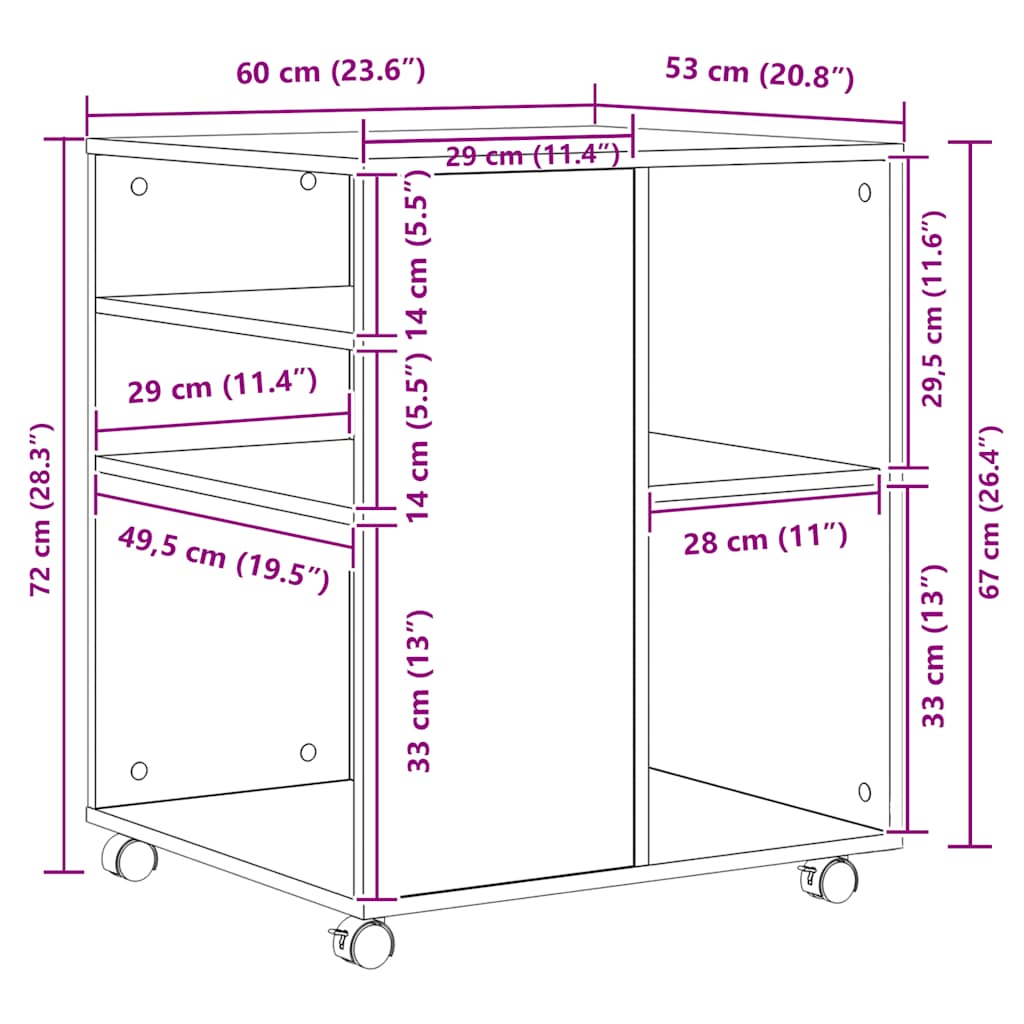 rullebord 60x53x72 cm konstrueret træ kunsteg