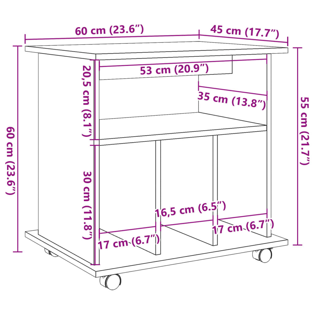 rulleskab 60x45x60 cm konstrueret træ antikt træ