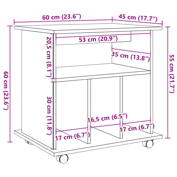 rulleskab 60x45x60 cm konstrueret træ antikt træ