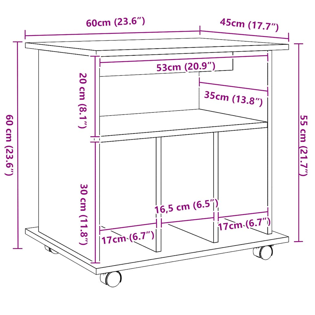 rullebord 60x45x60 cm konstrueret træ kunsteg