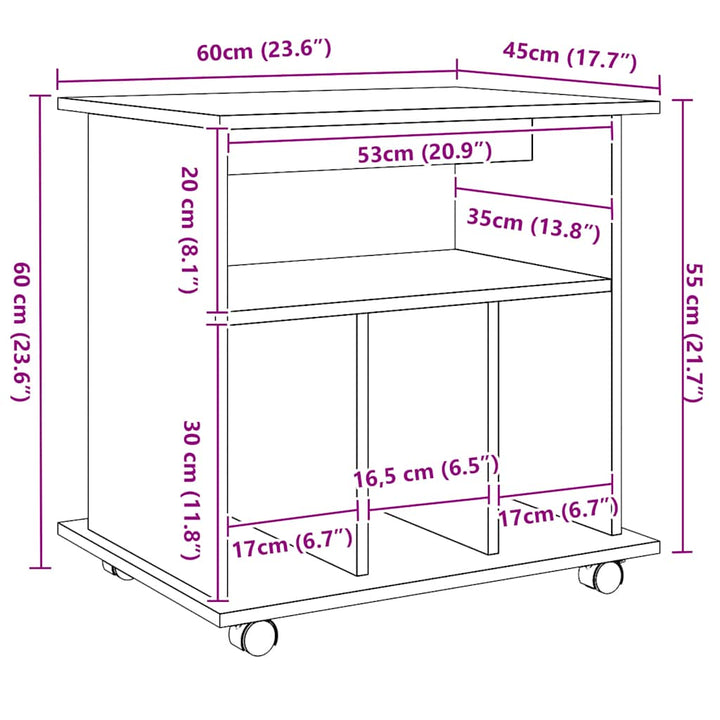 rullebord 60x45x60 cm konstrueret træ kunsteg
