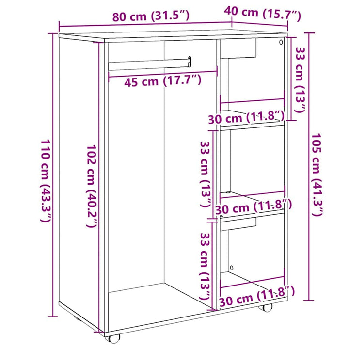 garderobe 80x40x110 cm konstrueret træ antikt træ