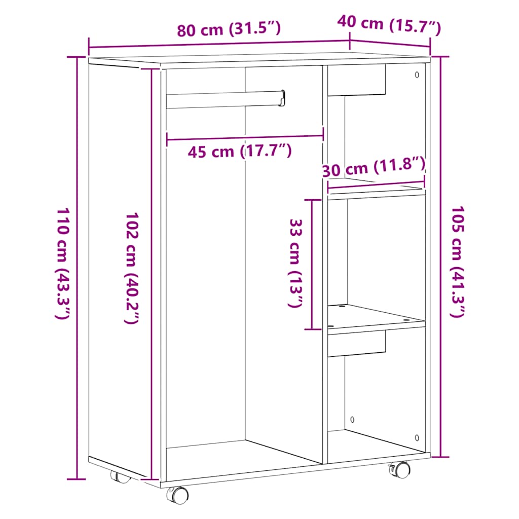 garderobe 80x40x110 cm konstrueret træ kunsteg