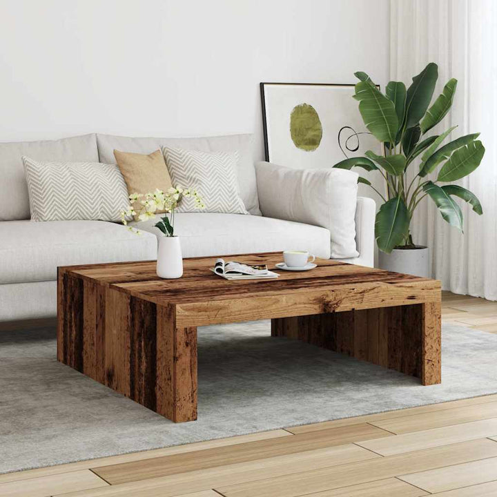 sofabord 100x100x35 cm konstrueret træ antikt eg