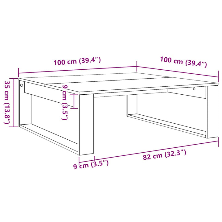 sofabord 100x100x35 cm konstrueret træ kunsteg