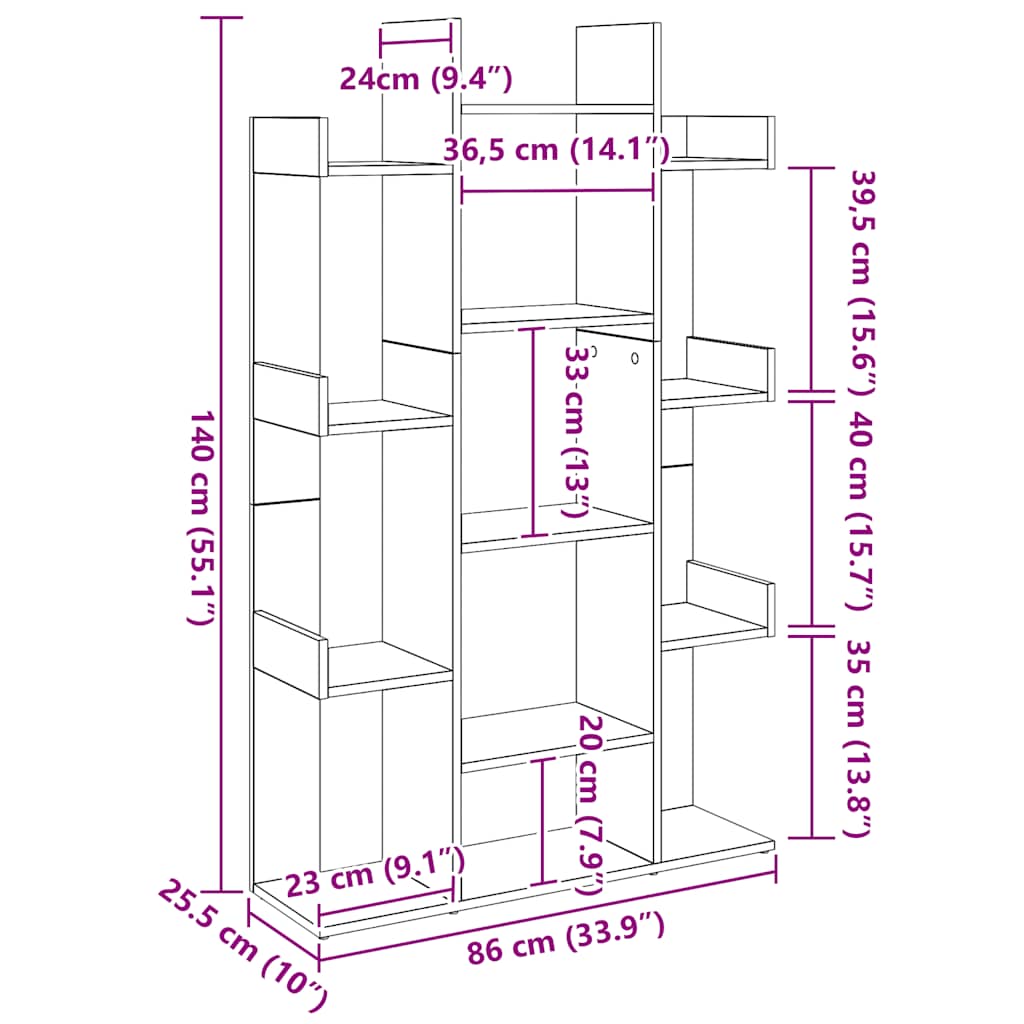 bogreol 86x25,5x140 cm konstrueret træ kunsteg