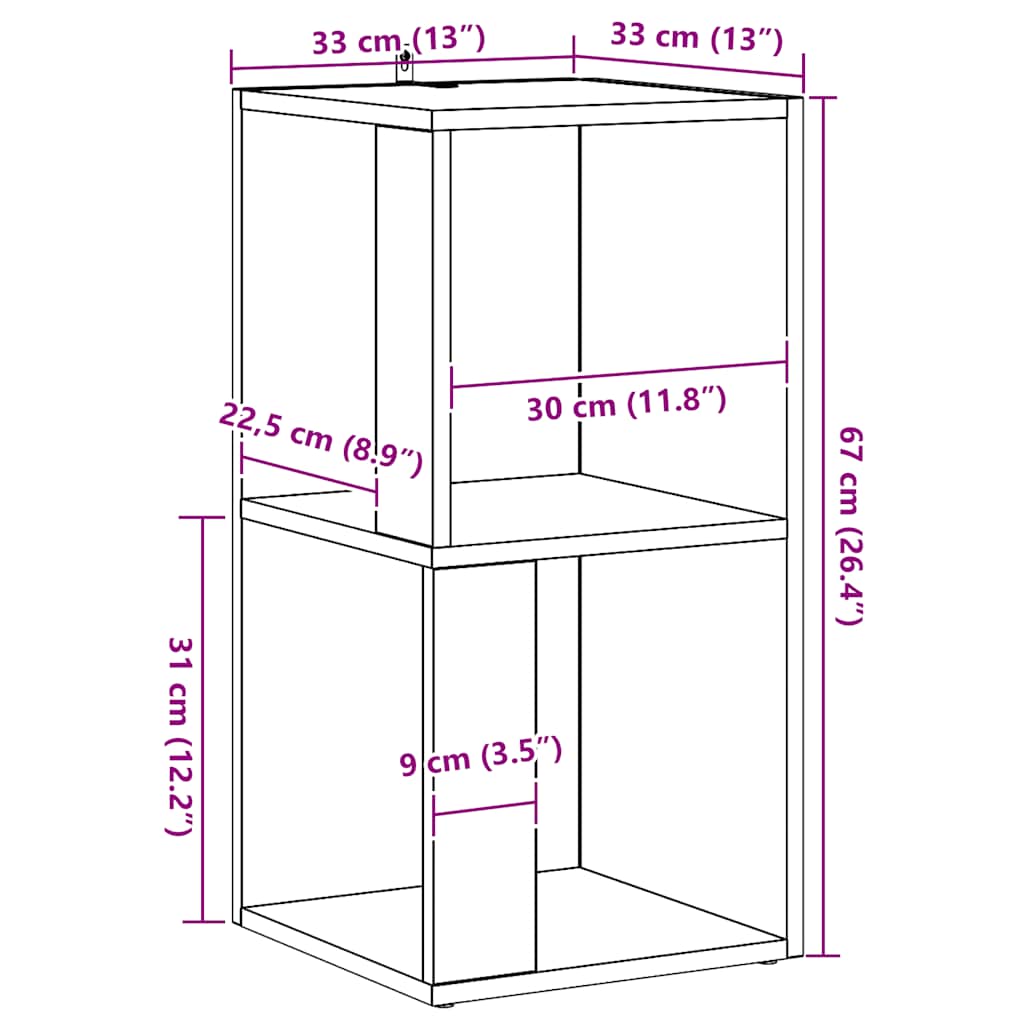 hjørnereol 33x33x67 cm konstrueret træ kunsteg