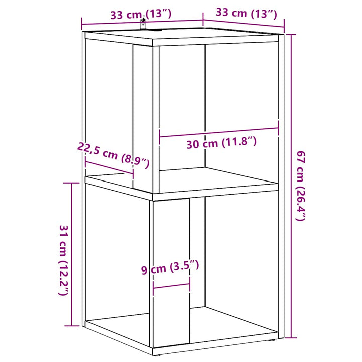 hjørnereol 33x33x67 cm konstrueret træ kunsteg