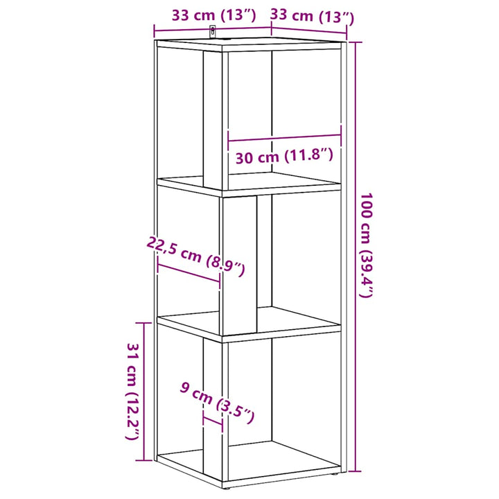 hjørnereol 33x33x100 cm konstrueret træ kunsteg