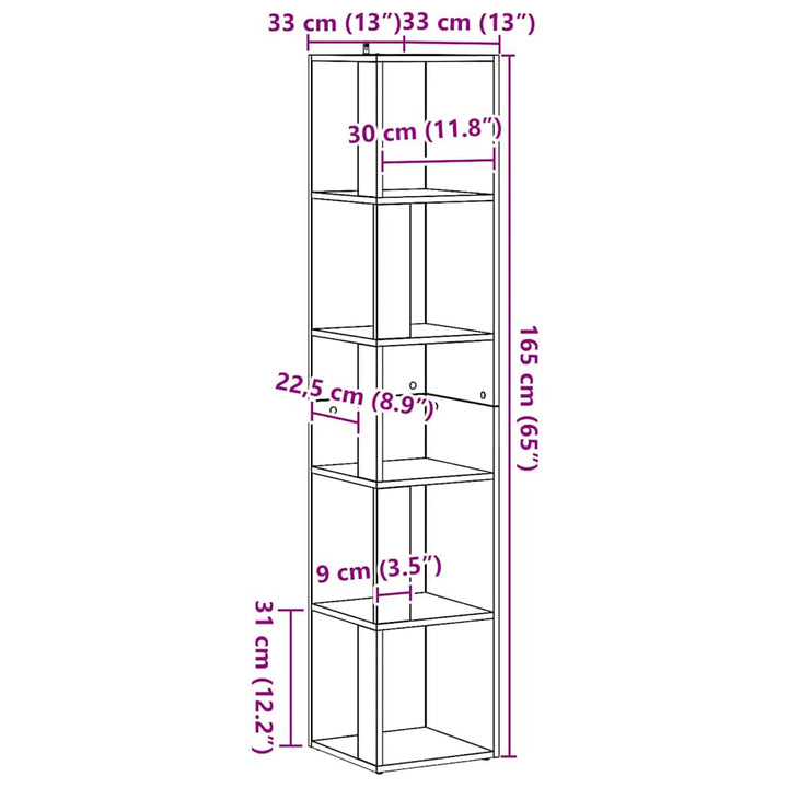 hjørnereol 33x33x165 cm konstrueret træ kunsteg