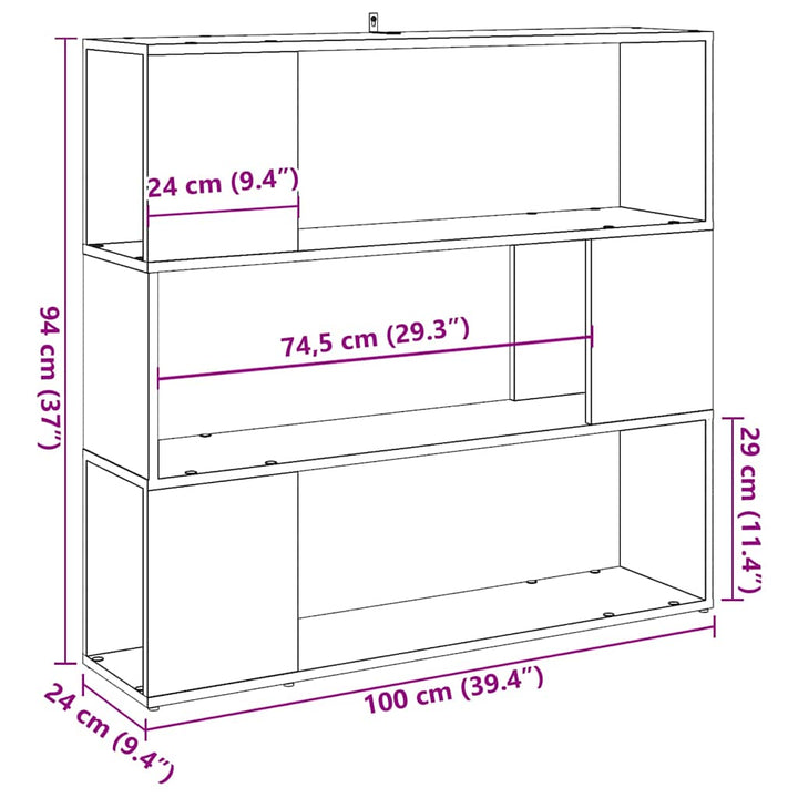 bogreol/rumdeler 100x24x94 cm antikt træ