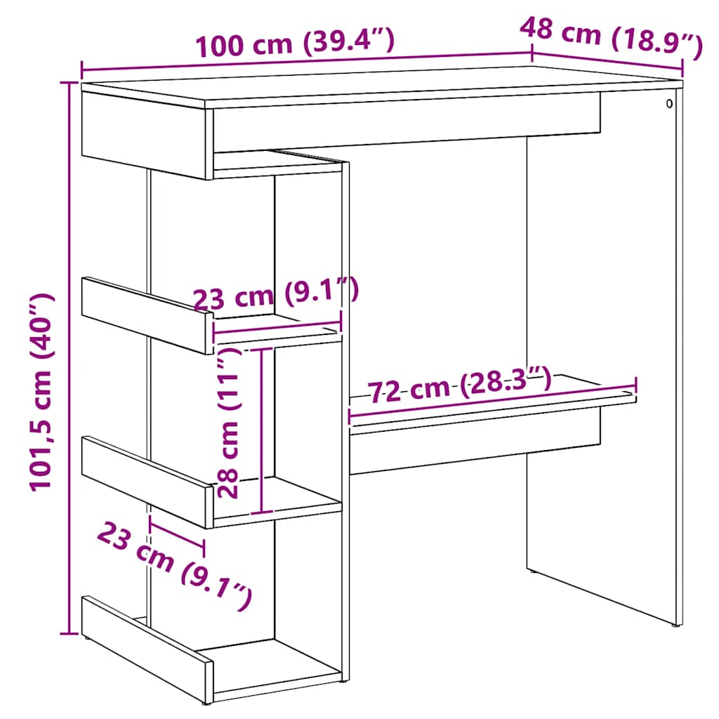 barbord med opbevaringsstativ 100x48x101,5 cm kunsteg