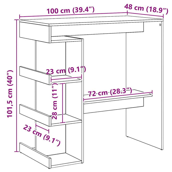 barbord med opbevaringsstativ 100x48x101,5 cm kunsteg