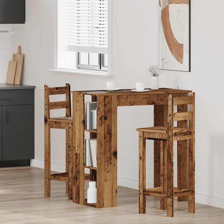 barbord med hylde 102x50x103,5 cm konstrueret træ antikt træ