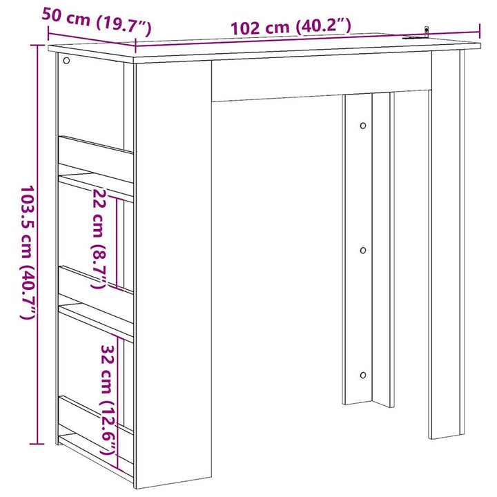 barbord med opbevaringsstativ 102x50x103,5 cm kunsteg