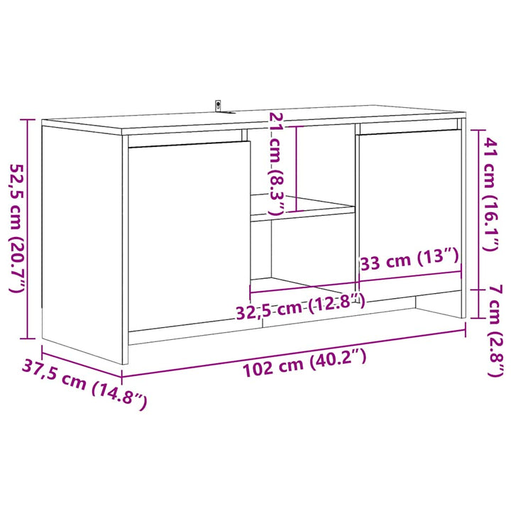 tv-bord 102x37,5x52,5 cm konstrueret træ kunsteg