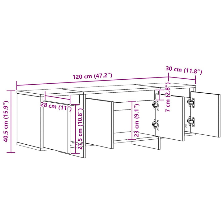 tv-bord 120x30x40,5 cm konstrueret træ kunsteg