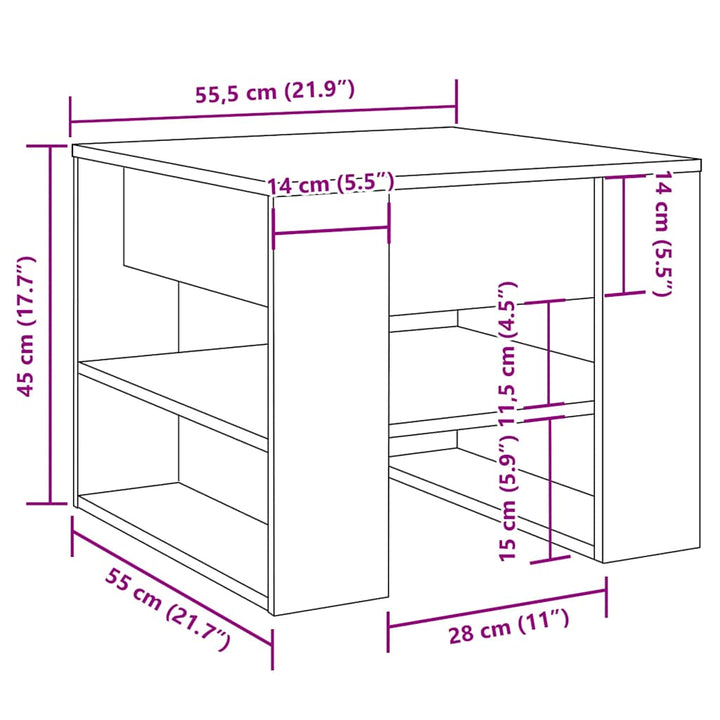sofabord 55,5x55x45 cm konstrueret træ antikt træ