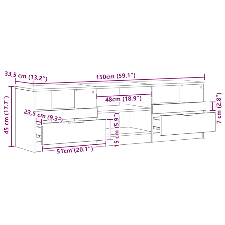 tv-bord 150x33,5x45 cm konstrueret træ kunsteg
