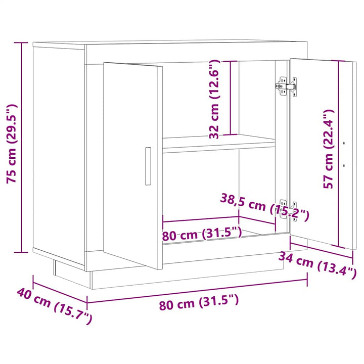 skænk 80x40x75 cm konstrueret træ gammelt trælook