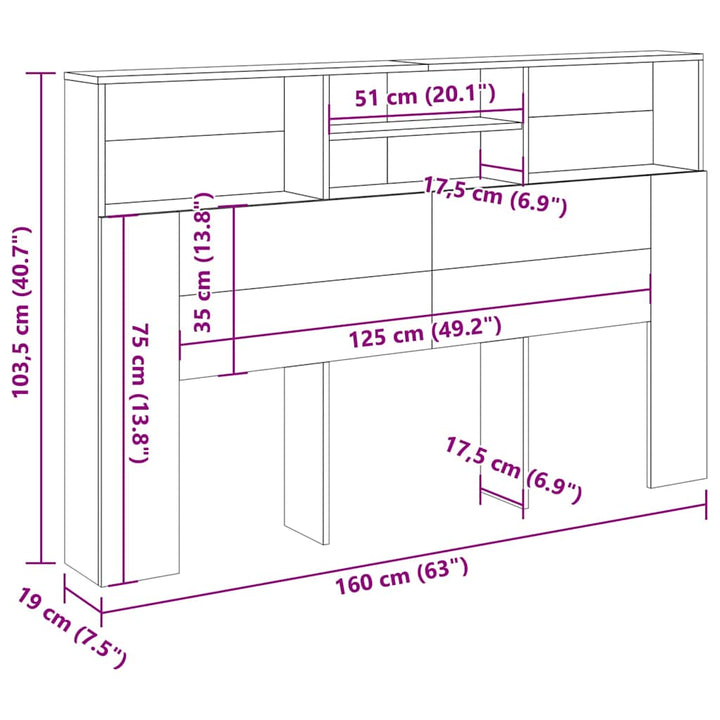 sengegavl m. opbevaring 160x19x103,5 cm konstrueret træ antikt