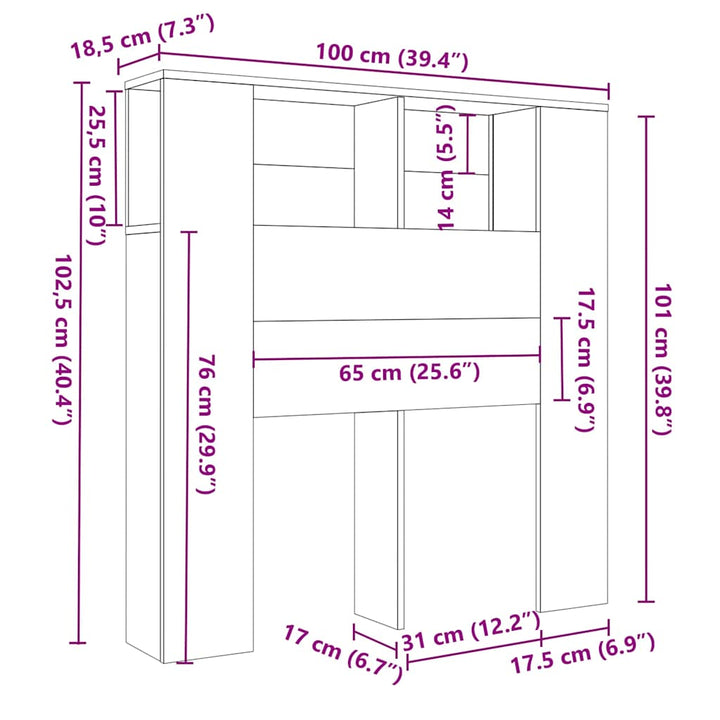 sengegavl 100x18,5x102,5 cm konstrueret træ antikt trælook