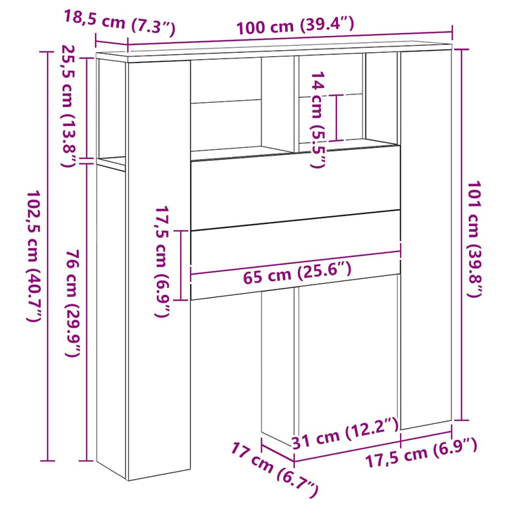 sengegavl 100x18,5x102,5 cm konstrueret træ kunsteg