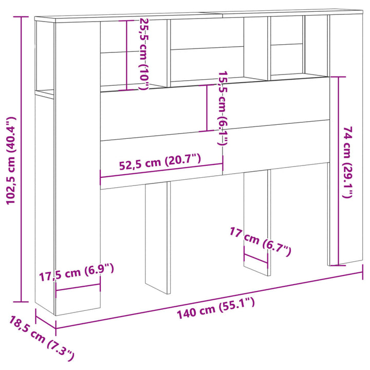 sengegavl m. opbevaring 140x18,5x102,5 cm konstrueret træ antik