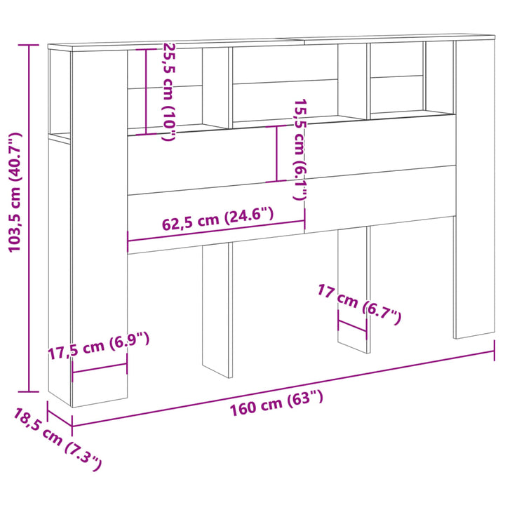 sengegavl m. opbevaring 160x18,5x103,5cm konstrueret træ antikt