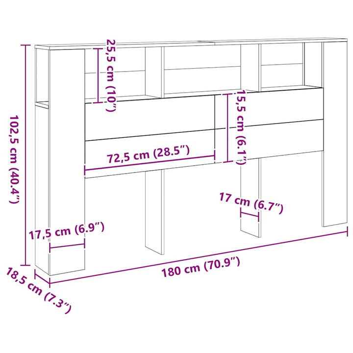 sengegavl m.opbevaring 180x18,5x102,5cm konstrueret træ kunsteg