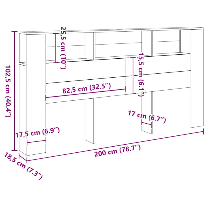 sengegavl med opbevaring 200x18,5x102,5 cm konstrueret træ