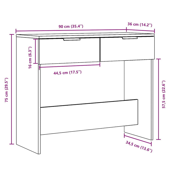 konsolbord 90x36x75 cm konstrueret træ gammelt trælook