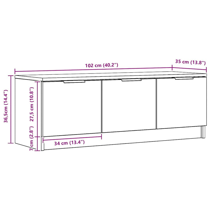 tv-bord 102x35x36,5 cm konstrueret træ kunsteg