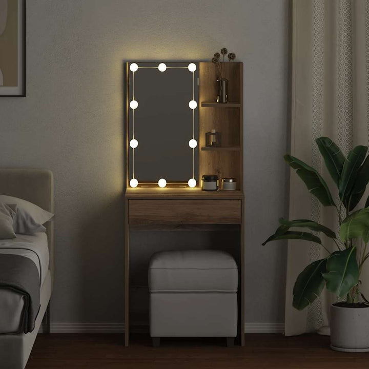 makeupbord med LED-lys 60x40x140 cm kunsteg