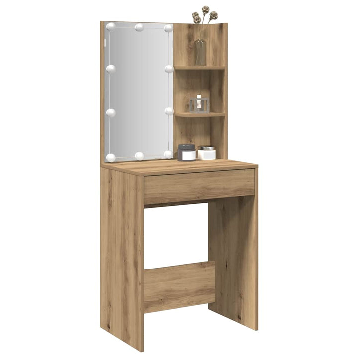 makeupbord med LED-lys 60x40x140 cm kunsteg