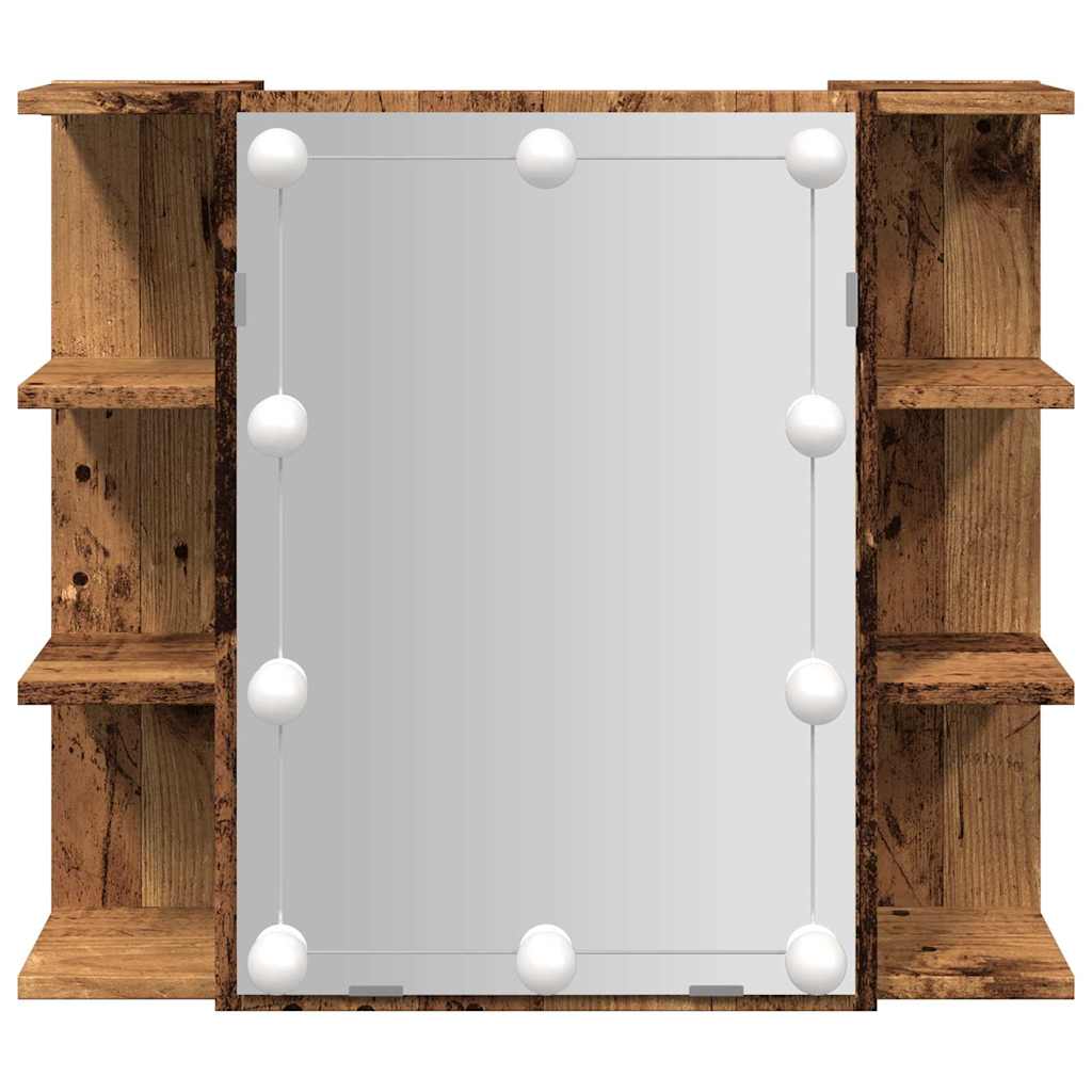 spejlskab med LED-lys 70x16,5x60 cm gammelt træ-look
