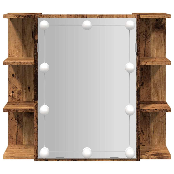 spejlskab med LED-lys 70x16,5x60 cm gammelt træ-look