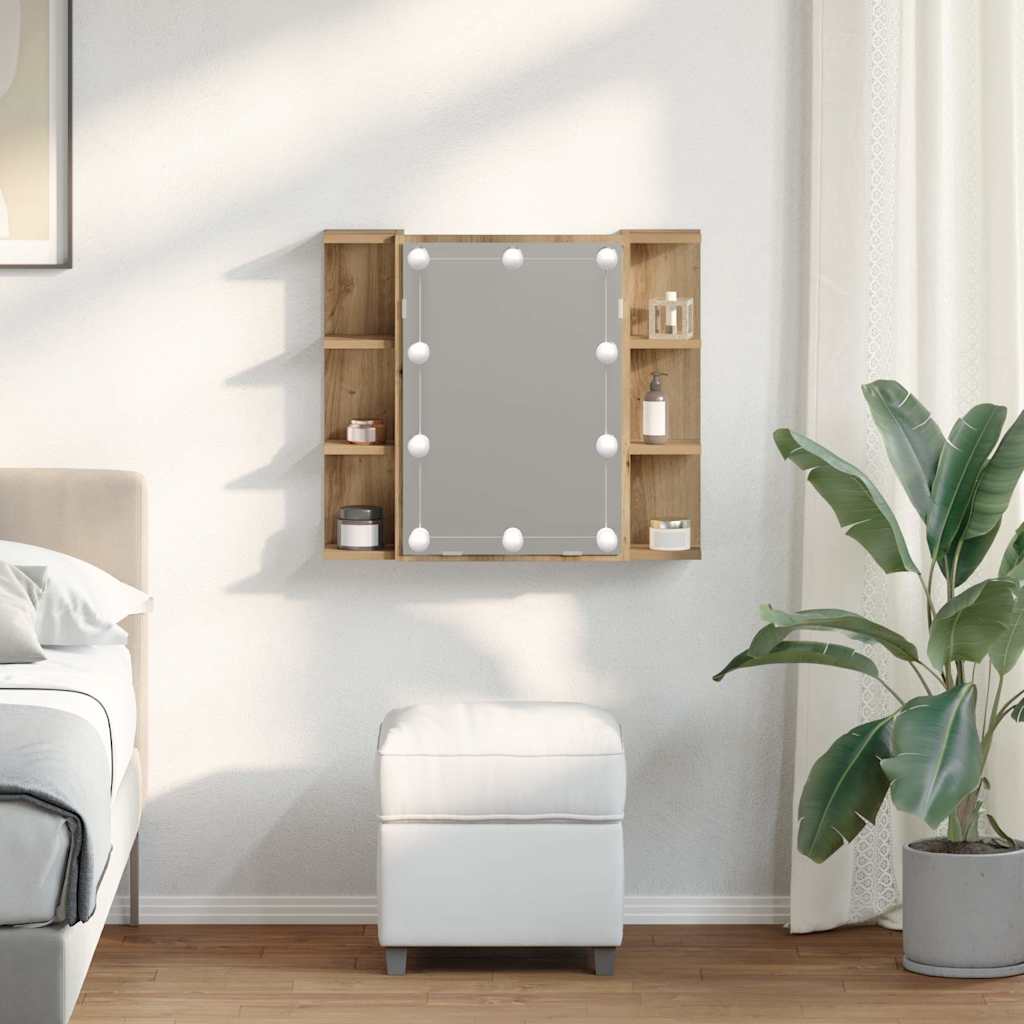 spejlskab med LED-lys 70x16,5x60 cm kunsteg