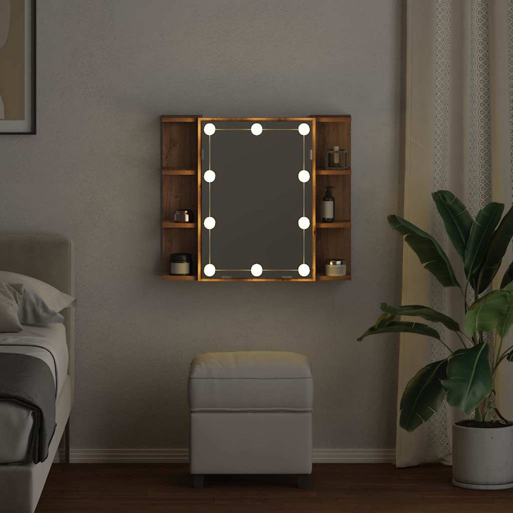 spejlskab med LED-lys 70x16,5x60 cm kunsteg