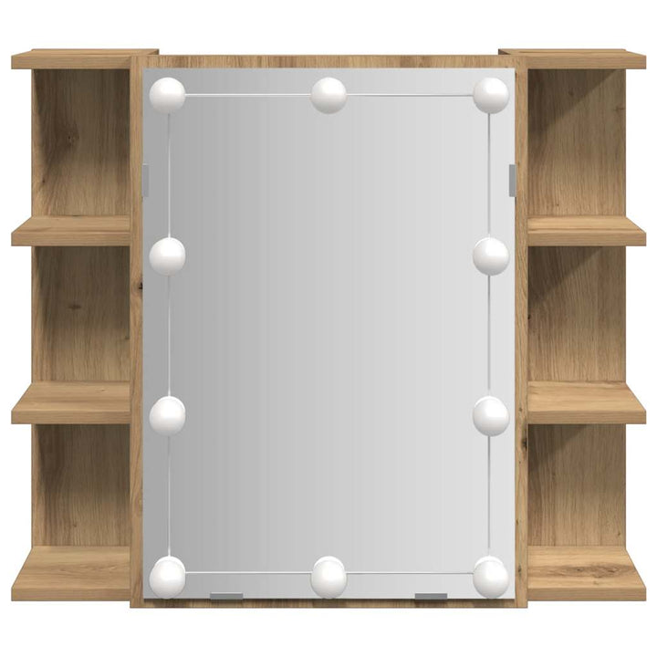 spejlskab med LED-lys 70x16,5x60 cm kunsteg