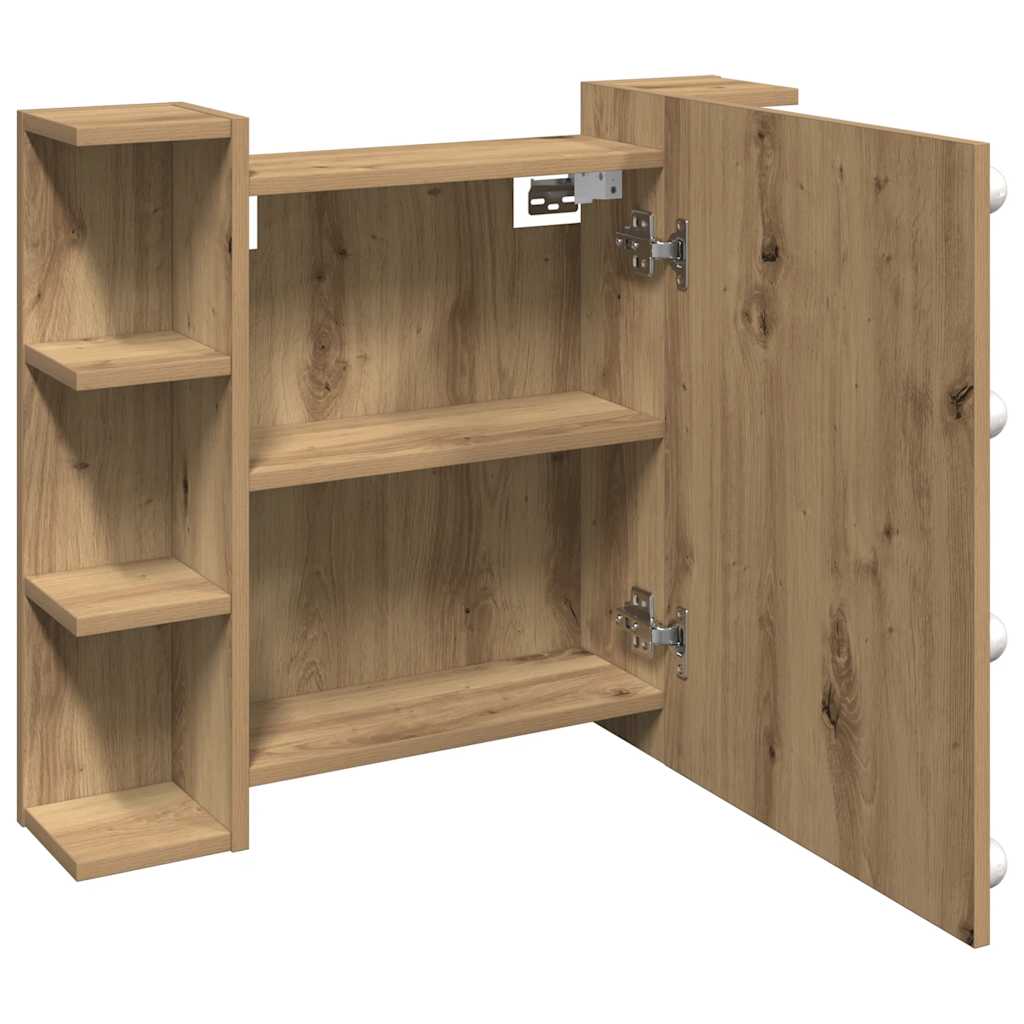 spejlskab med LED-lys 70x16,5x60 cm kunsteg