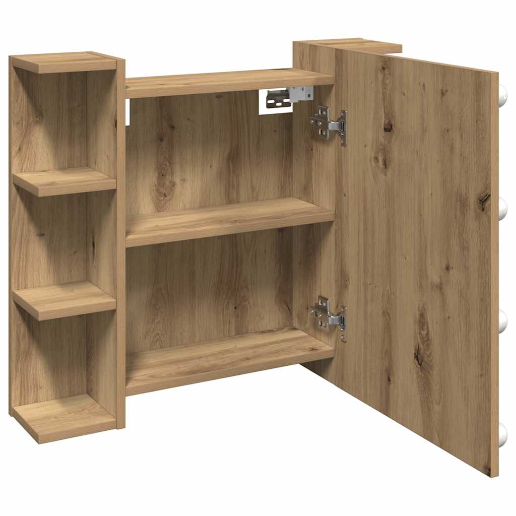 spejlskab med LED-lys 70x16,5x60 cm kunsteg