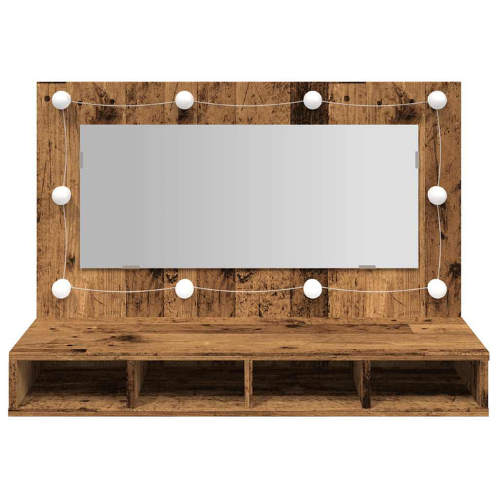 spejlskab med LED-lys 90x31,5x62 cm gammelt træ-look