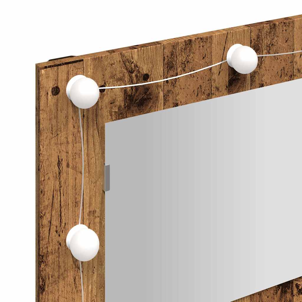 spejlskab med LED-lys 90x31,5x62 cm gammelt træ-look