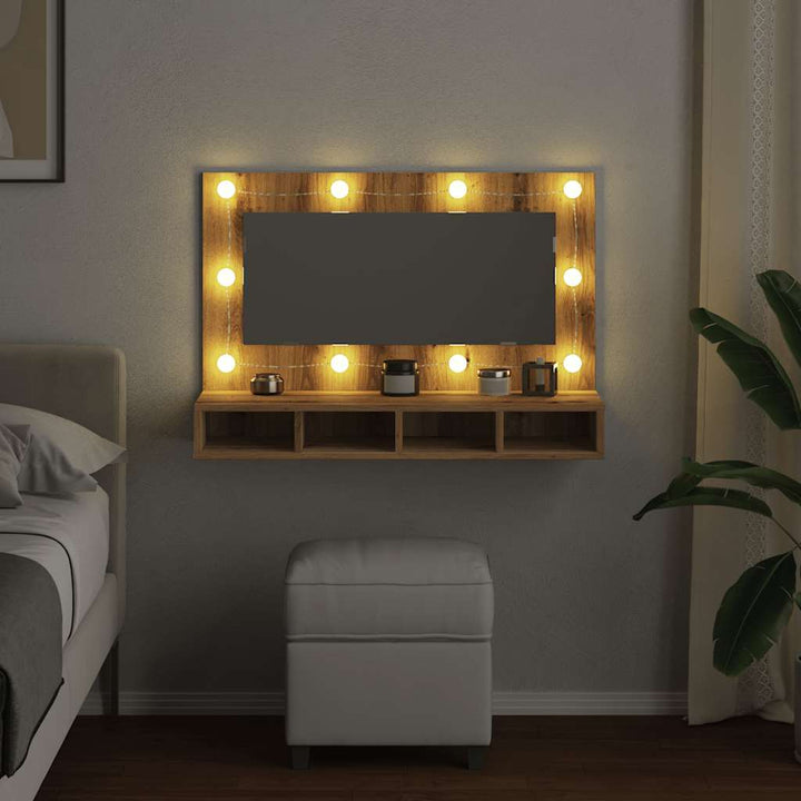 spejlskab med LED kunstig eg 90x31,5x62 cm