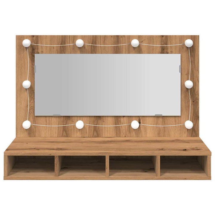 spejlskab med LED kunstig eg 90x31,5x62 cm
