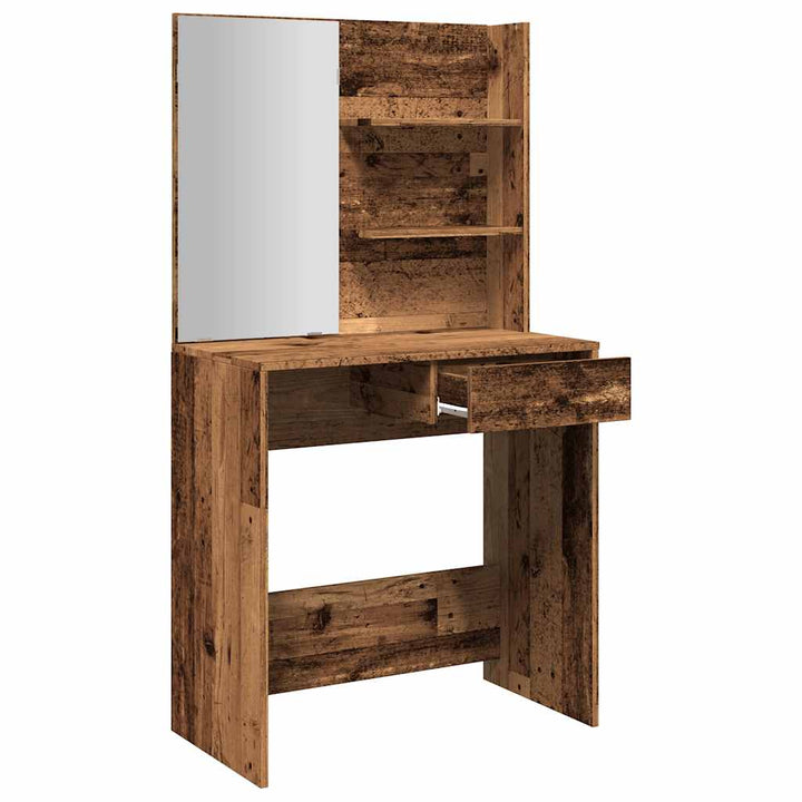 makeupbord med spejl 74,5x40x141 cm gammelt træ-look