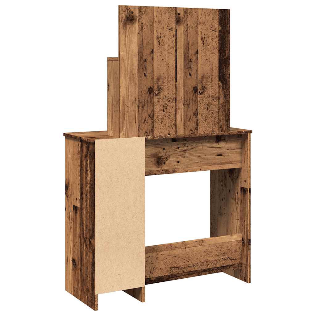 makeupbord med spejl 86,5x35x136 cm gammelt træ-look